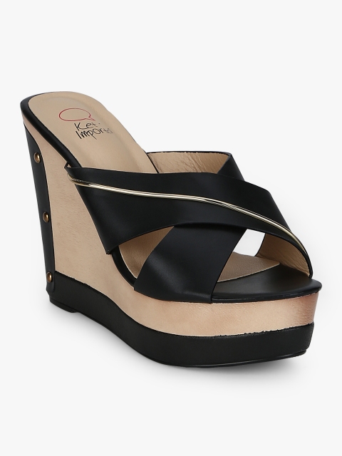 

KetImporta Women Black Solid Crisscross Wedges