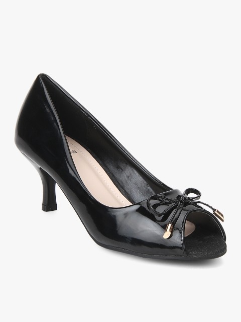 

KetImporta Women Black Solid Peep Toe Heels with Lace Bow