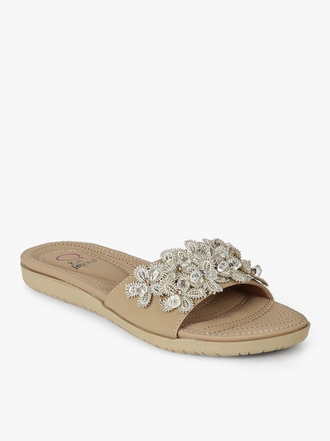

KetImporta Women Beige Crotia Flower Embellished Open Toe Flats