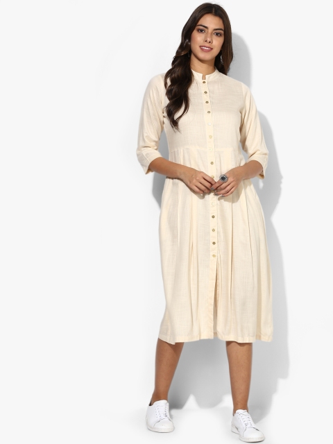 

Ayaany Women Cream-Coloured Solid A-Line Dress