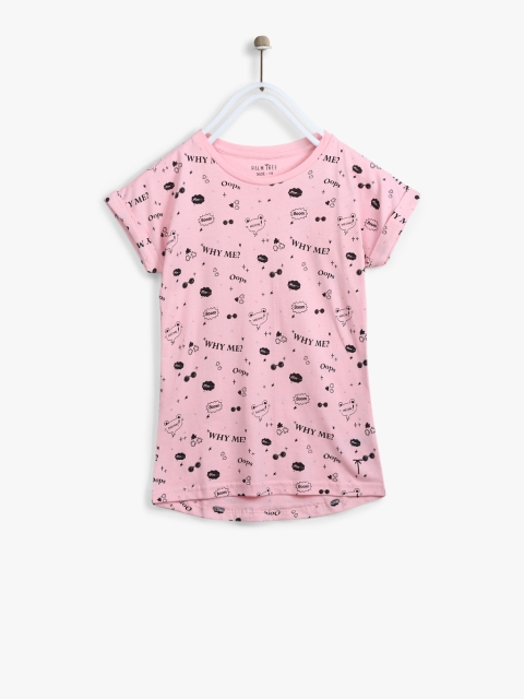 

Palm Tree Girls Pink & Black Printed Top