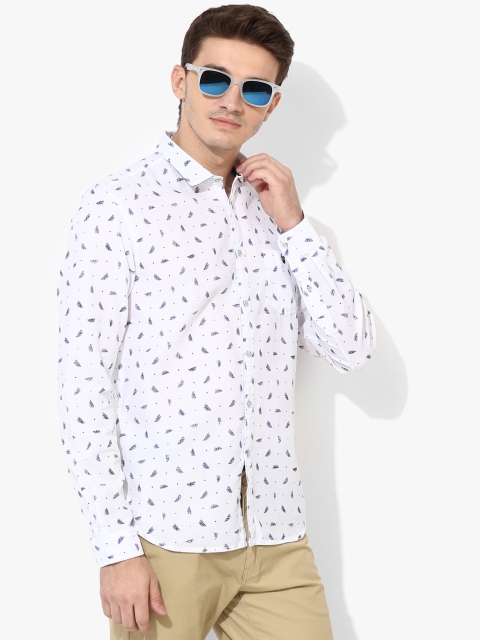 

Louis Philippe Jeans Men White & Navy Blue Slim Fit Printed Casual Shirt