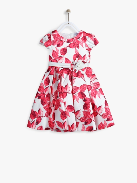

Anna Maria Girls White & Pink Printed Fit and Flare Dress