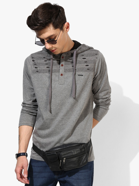 

Proline Active Men Grey Solid Hooded Sweatshirt