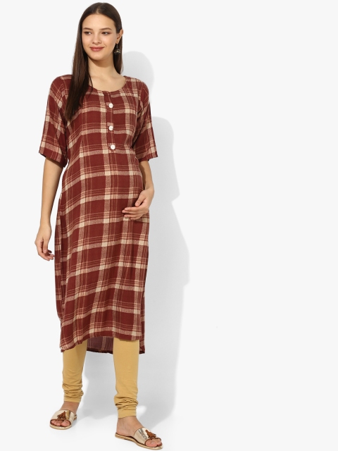 

MomToBe Women Brown & Beige Checked A-Line Maternity Kurta
