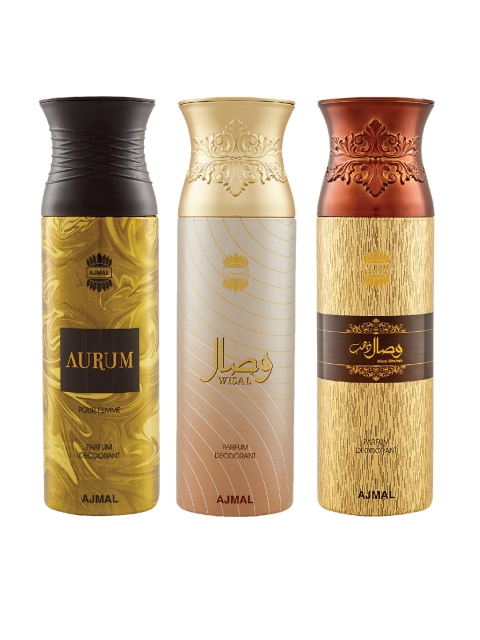 

Ajmal Unisex Pack Of 3 Deodorants 200ml each, Gold