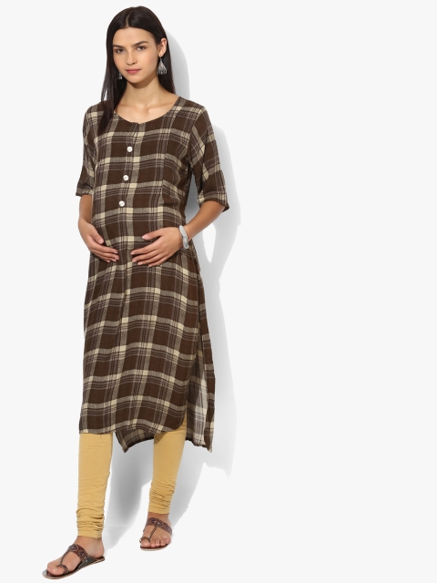 

MomToBe Women Brown & Beige Checked A-Line Maternity Kurta
