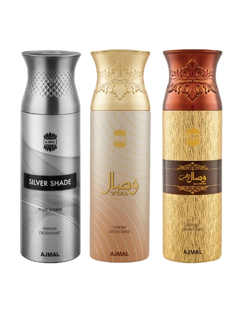 

Ajmal Unisex Pack Of 3 Deodorants 200ml each, Gold