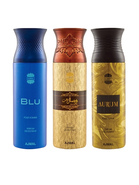 

Ajmal Unisex Pack Of 3 Deodorants 200ml each, Gold