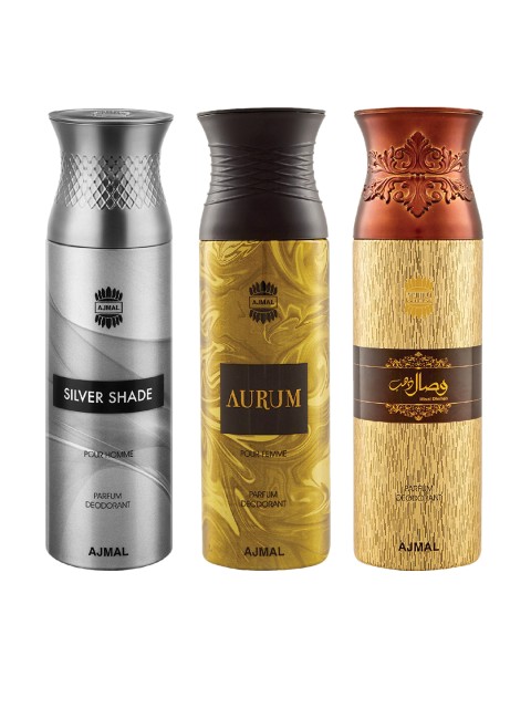 

Ajmal Unisex Pack Of 3 Deodorants 200ml each, Gold