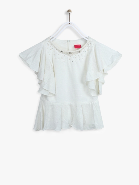 

Tiny Girl Girls White Embellished Flutter Sleeves Top