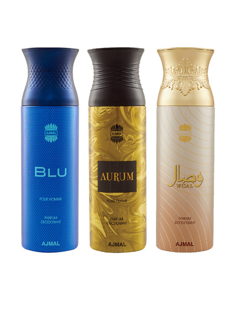 

Ajmal Unisex Pack Of 3 Deodorants 200ml each, Gold