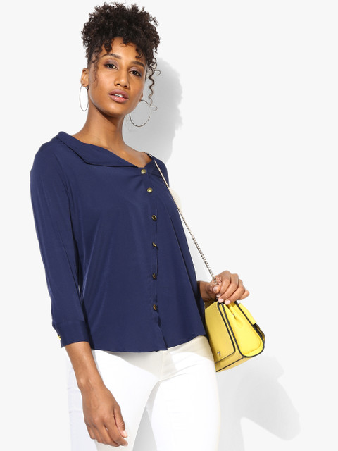 

Qurvii Plus Size Women Navy Blue Regular Fit Solid Casual Shirt