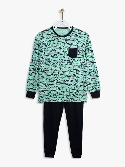 

Sweet Dreams Boys Green & Black Printed T-shirt with Pyjamas