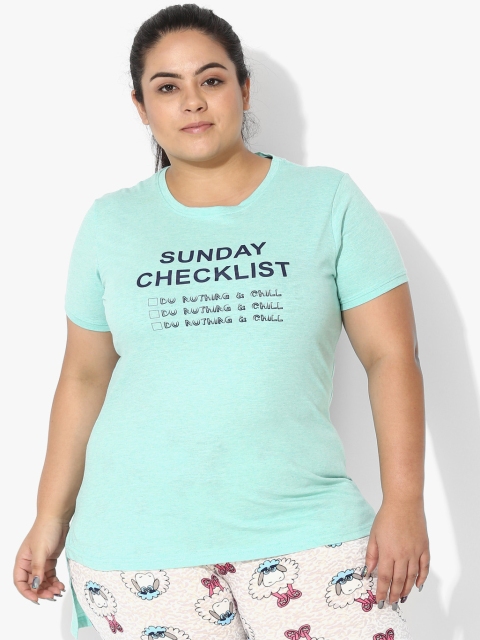 

Sweet Dreams Women's Sea Green & Grey Melange Printed T-shirt