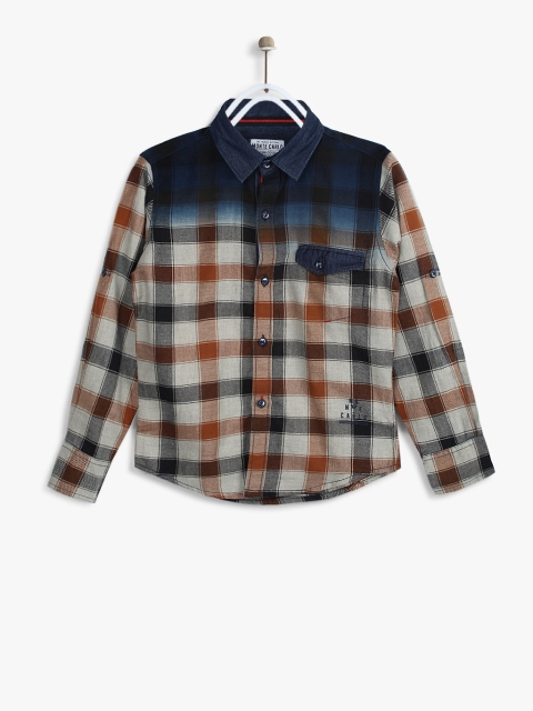 

Monte Carlo Boys Grey & Brown Regular Fit Checked Casual Shirt