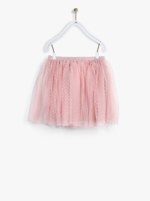 

Losan Girls Pink Net Self Design Mini Flared Skirt