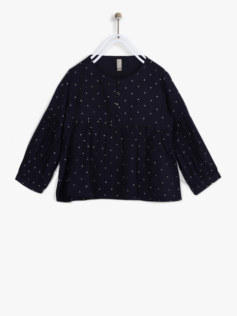 

Losan Girls Navy Blue & White Printed A-Line Top