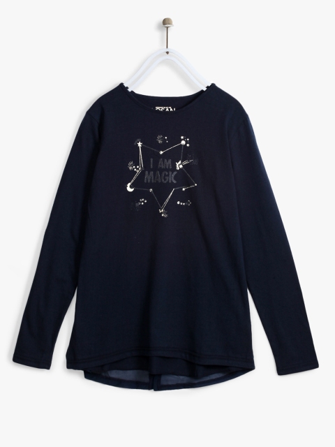 

Losan Girls Navy Blue Printed Styled Back Top
