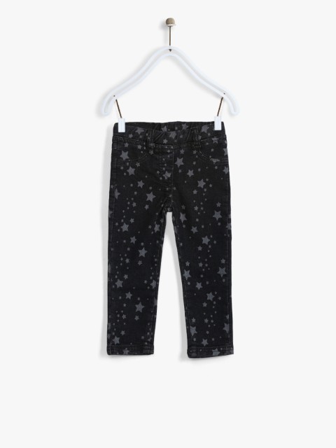 

Losan Girls Black & Charcoal Grey Star Print Denim Jeggings