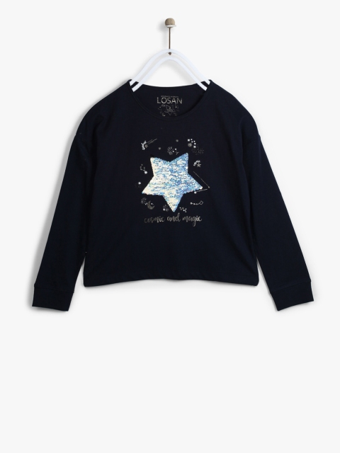

Losan Girls Navy Blue Sequinned T-Shirt