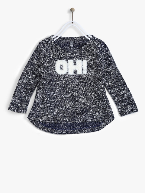 

Losan Girls Navy Blue & White Self-Design A-Line Top