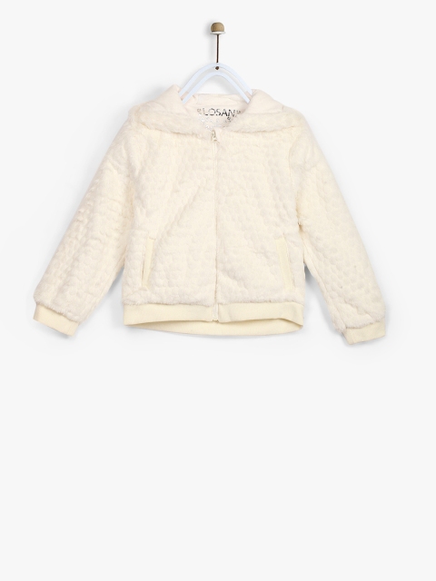 

Losan Girls Beige Faux Fur Hooded Winter Bomber Jacket