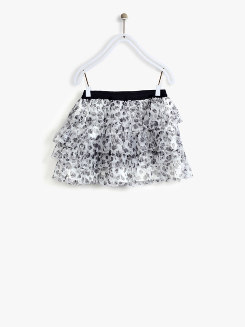 

Losan Girls White & Grey Printed Tiered Skirt