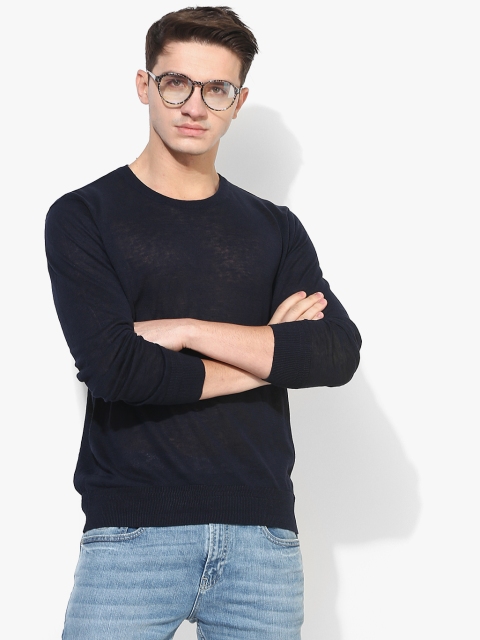 

Scotch & Soda Men Navy Blue Solid Round Neck Sweater