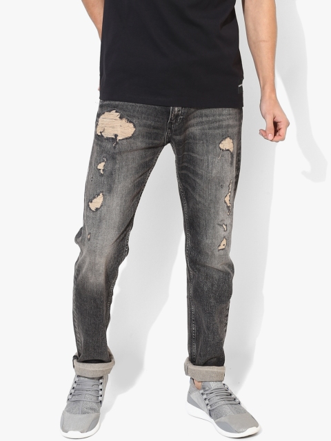 

Calvin Klein Jeans Men Charcoal Grey Washed Ripped Mid Rise Slim Fit Jeans