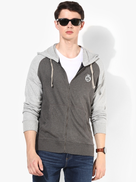 

YWC Men Charcoal Grey Solid Hooded Jacket