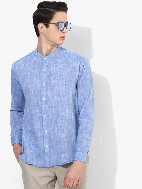 

YWC Men Blue Self Design Casual Shirt