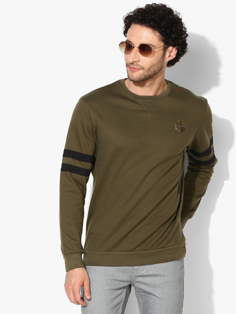 

YWC Men Olive Green Solid Sweatshirt