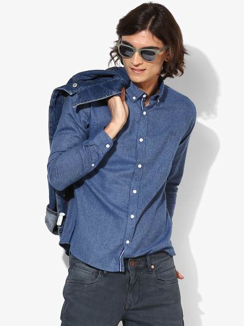 

YWC Men Blue Regular Fit Self Design Casual Shirt