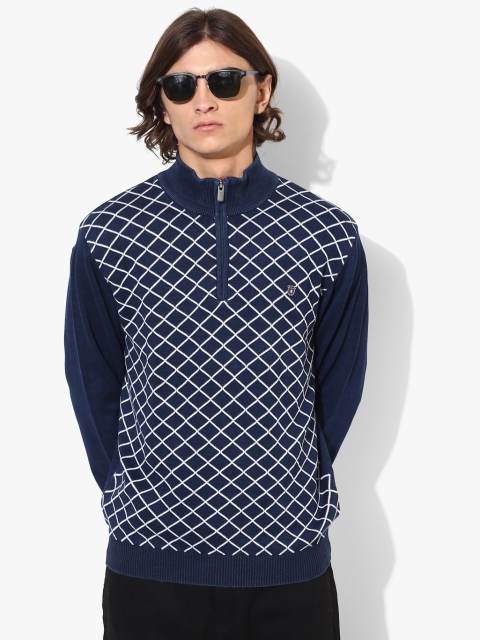 

Oxemberg Men Navy Blue Self Design Sweater