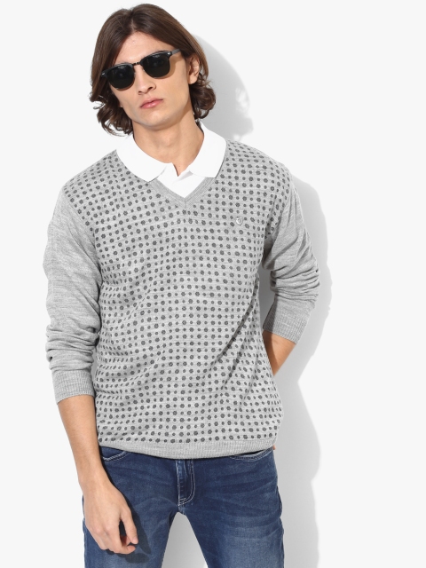 

Oxemberg Men Grey Printed V-Neck Sweater