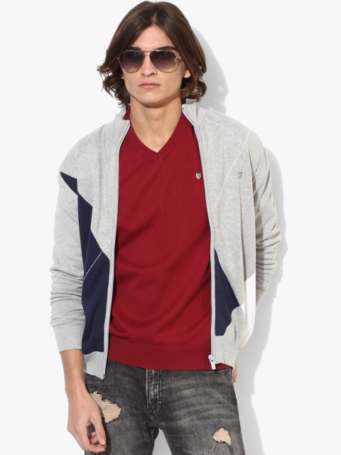 

Oxemberg Men Grey Colourblocked Cardigan