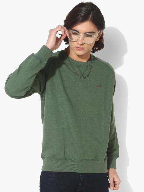 

Oxemberg Men Olive Green Solid Sweatshirt
