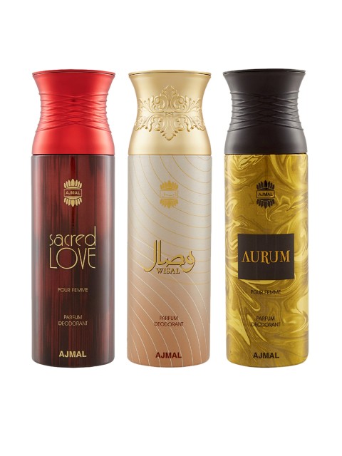 

Ajmal Unisex Pack Of 3 Deodorants 200ml each, Gold