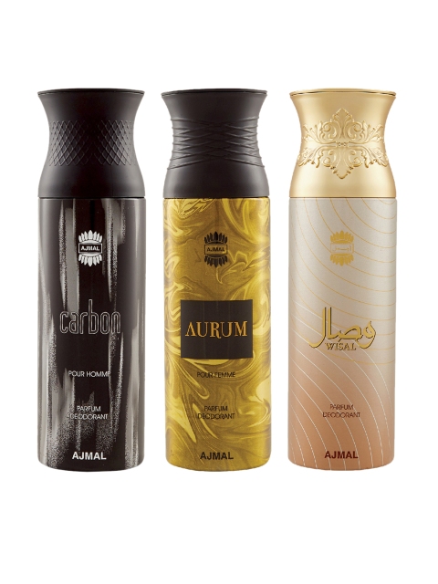 

Ajmal Unisex Pack Of 3 Deodorants 200ml each, Gold