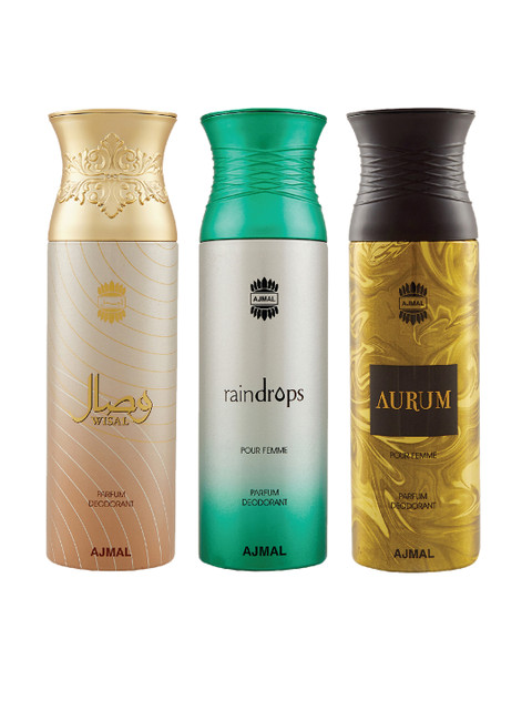 

Ajmal Women Pack Of 3 Deodorants 200ml each, Gold