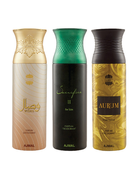 

Ajmal Unisex Pack Of 3 Deodorants 200ml each, Gold
