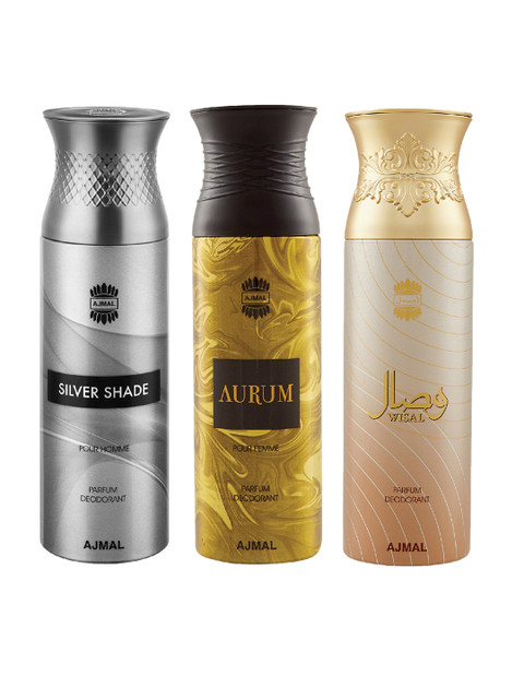 

Ajmal Unisex Pack Of 3 Deodorants 200ml each, Gold