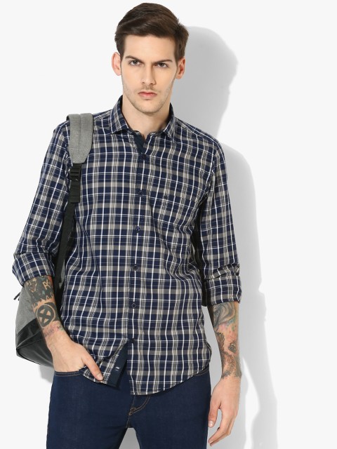 

Monte Carlo Men Navy Blue Checked Regular Fit Casual Shirt