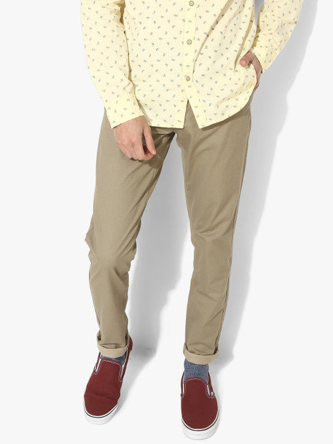 

John Miller Men Beige Self Design Slim Fit Chinos