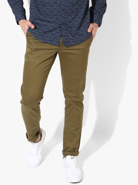 

Indigo Nation Men Olive Green Solid Slim Fit Chinos