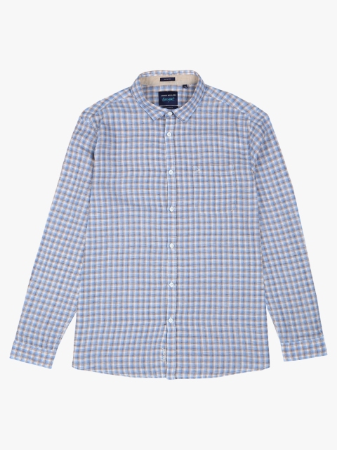 

John Miller Men Blue & White Slim Fit Checked Casual Shirt