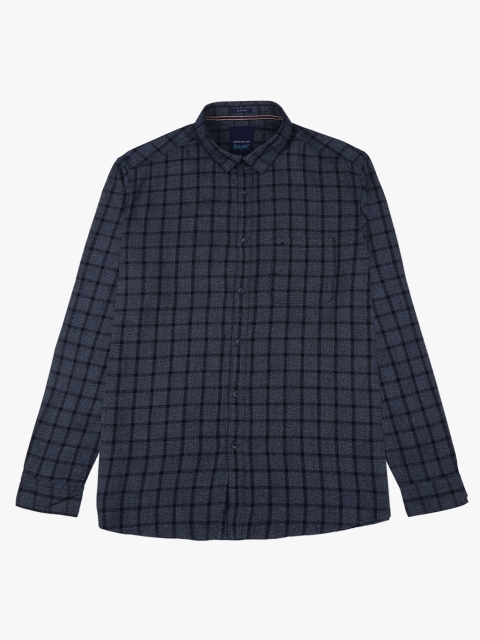 

John Miller Men Charcoal Grey & Black Slim Fit Checked Casual Shirt