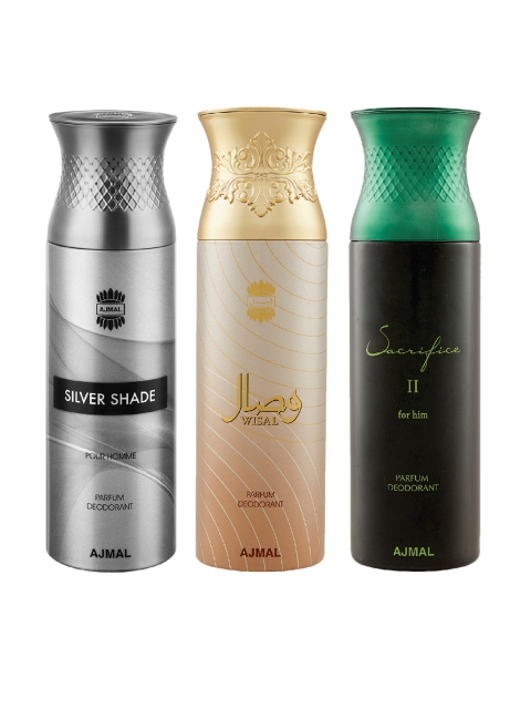 

Ajmal Unisex Pack Of 3 Deodorants 200ml each, Gold