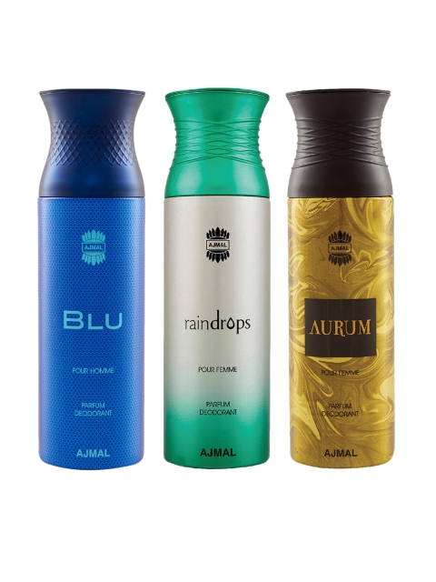 

Ajmal Unisex Pack Of 3 Deodorants 200ml each, Gold